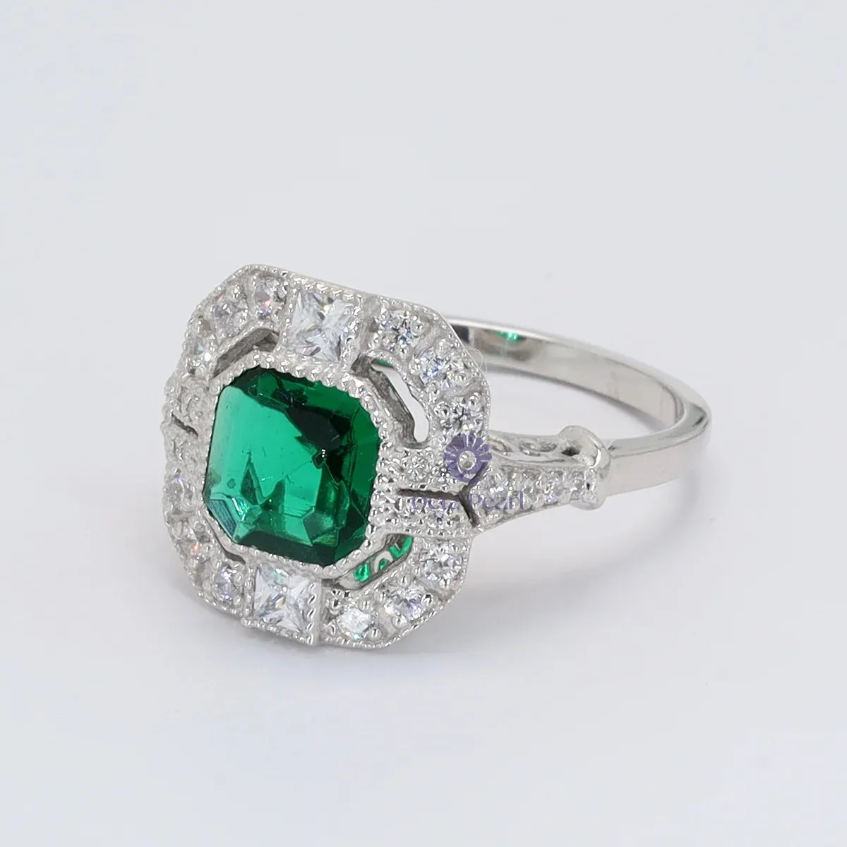 Green Asscher Cut CZ Stone Art Deco Designer Engagement rings