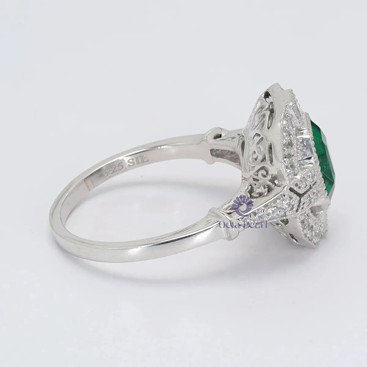 Green Asscher Cut CZ Stone Art Deco Designer Engagement rings