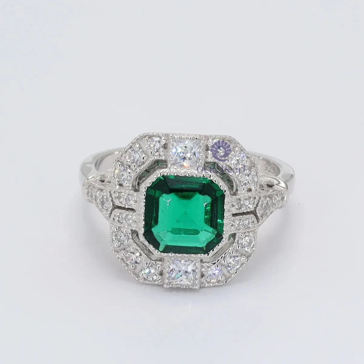Green Asscher Cut CZ Stone Art Deco Designer Engagement rings