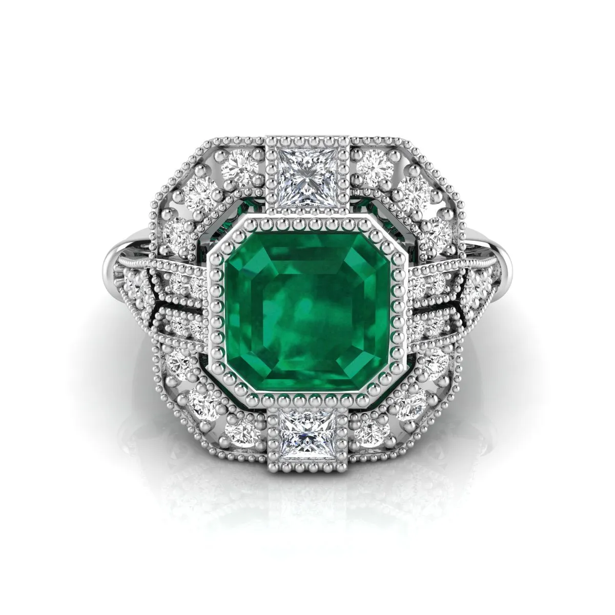 Green Asscher Cut CZ Stone Art Deco Designer Engagement rings