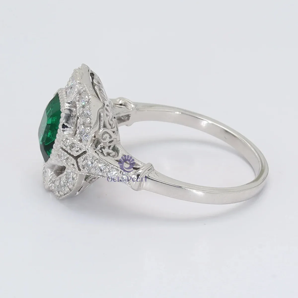 Green Asscher Cut CZ Stone Art Deco Designer Engagement rings