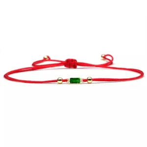 Green CZ Stone Gold Red String Protection Bracelet