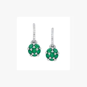 Green Emerald Earrings For Her with White Diamonds in White Gold