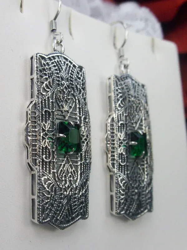 Green Emerald Earrings, Sterling Silver Art Deco 1920's Jewelry #E26