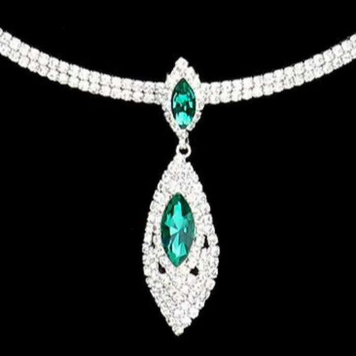 Green Marquise Stone Accented Rhinestone Choker Necklace Set