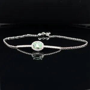 Green Tourmaline & Diamond 1.06ctw Vintage Halo Bolo Bracelet in 18k White Gold, 7” - #314 - BRTOM000030