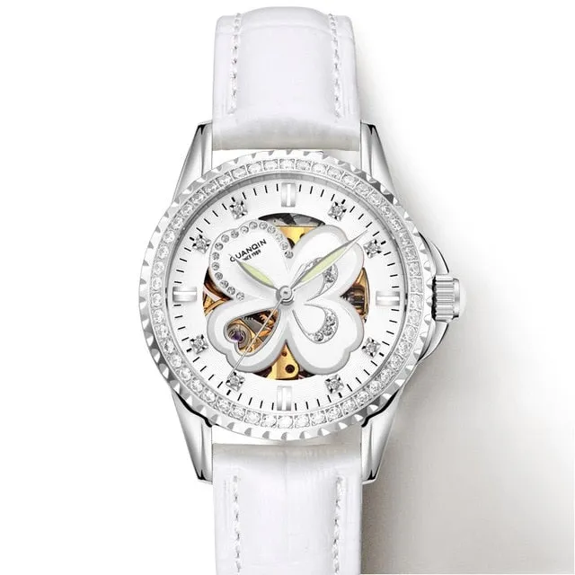 GUANQIN 2019 Automatic Mechanical Women Watches luxury brand ceramics Rhinestone Elegant rosewatch waterproof bayan kol saati