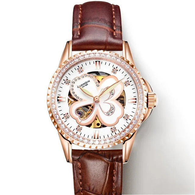 GUANQIN 2019 Automatic Mechanical Women Watches luxury brand ceramics Rhinestone Elegant rosewatch waterproof bayan kol saati