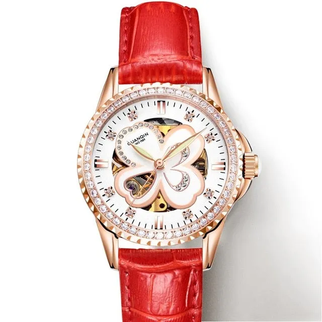 GUANQIN 2019 Automatic Mechanical Women Watches luxury brand ceramics Rhinestone Elegant rosewatch waterproof bayan kol saati