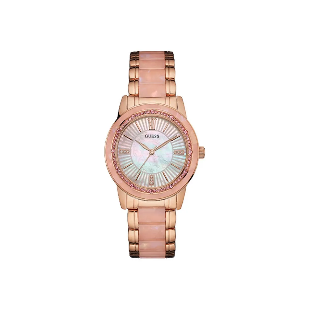 Guess Ladies Watch IP Rose Gold With Mother of Pearl Dial