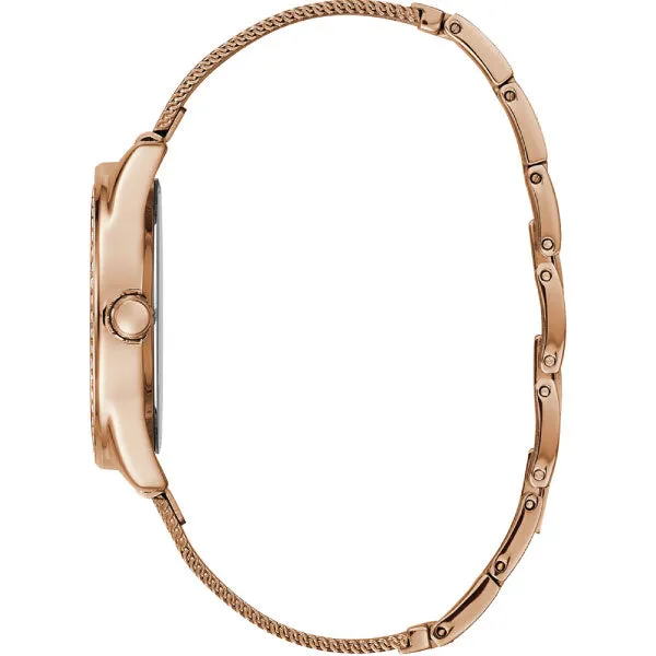 Guess Tri Glitz Rose Gold Mesh Bracelet Rose Gold Dial Quartz Watch for Ladies - W1142L4