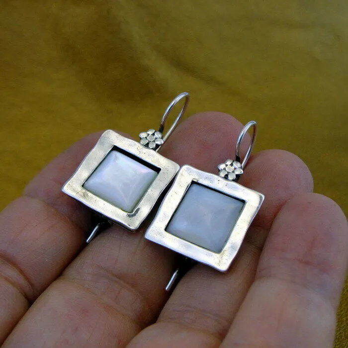 Hadar Designers earrings MOP mother of pearl sterling silver handmade art (ms) y
