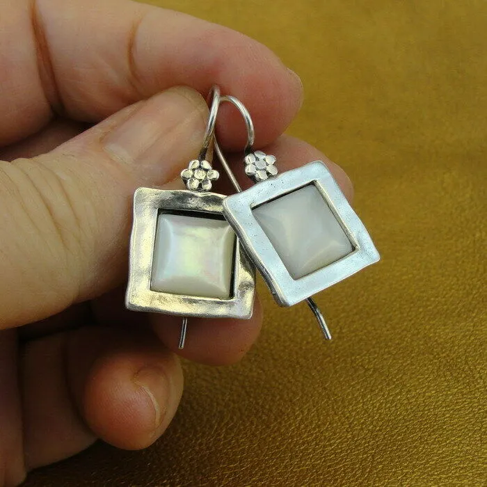 Hadar Designers earrings MOP mother of pearl sterling silver handmade art (ms) y