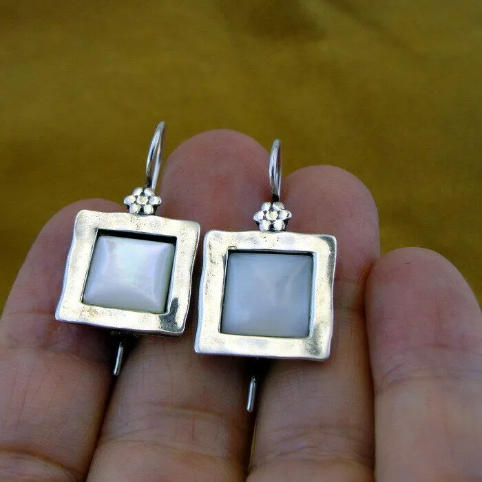 Hadar Designers earrings MOP mother of pearl sterling silver handmade art (ms) y