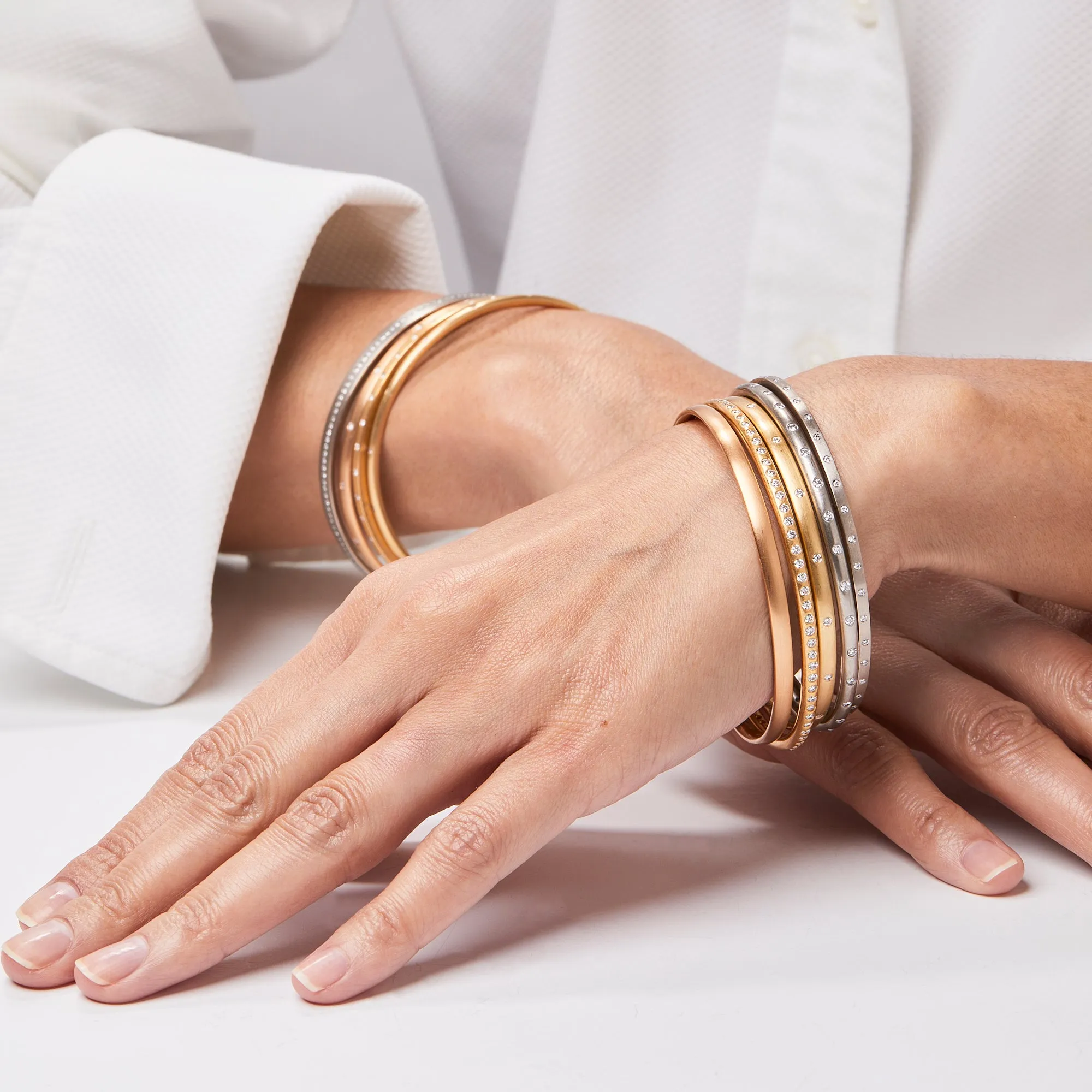 Half Moon "Meridian" Diamond Bangle in 18K Alpine Gold- 4mm
