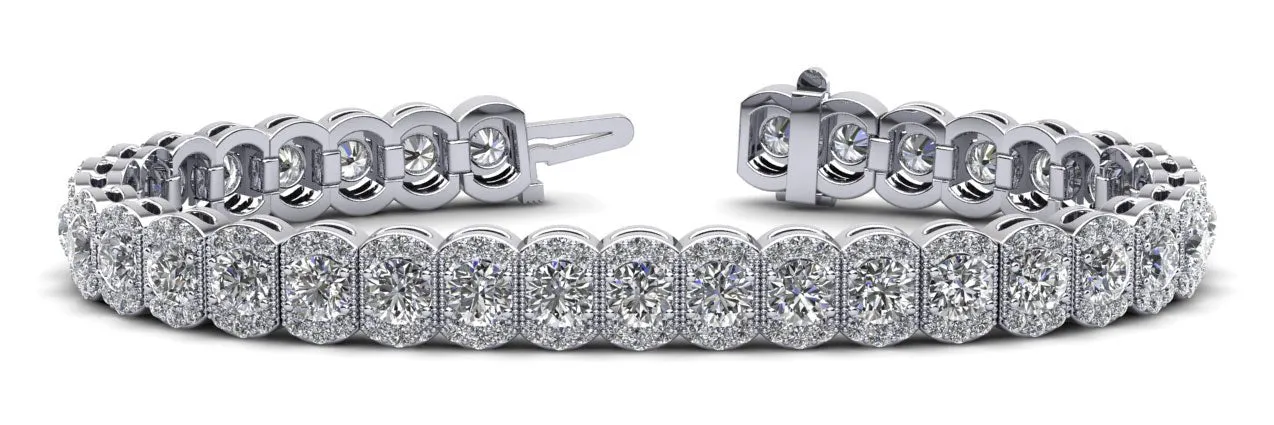 Halo Vintage Diamond Bracelet with 9.10 ct.(finished) 1.3mm, 3.75mm