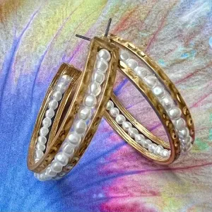 hammered pearl hoop