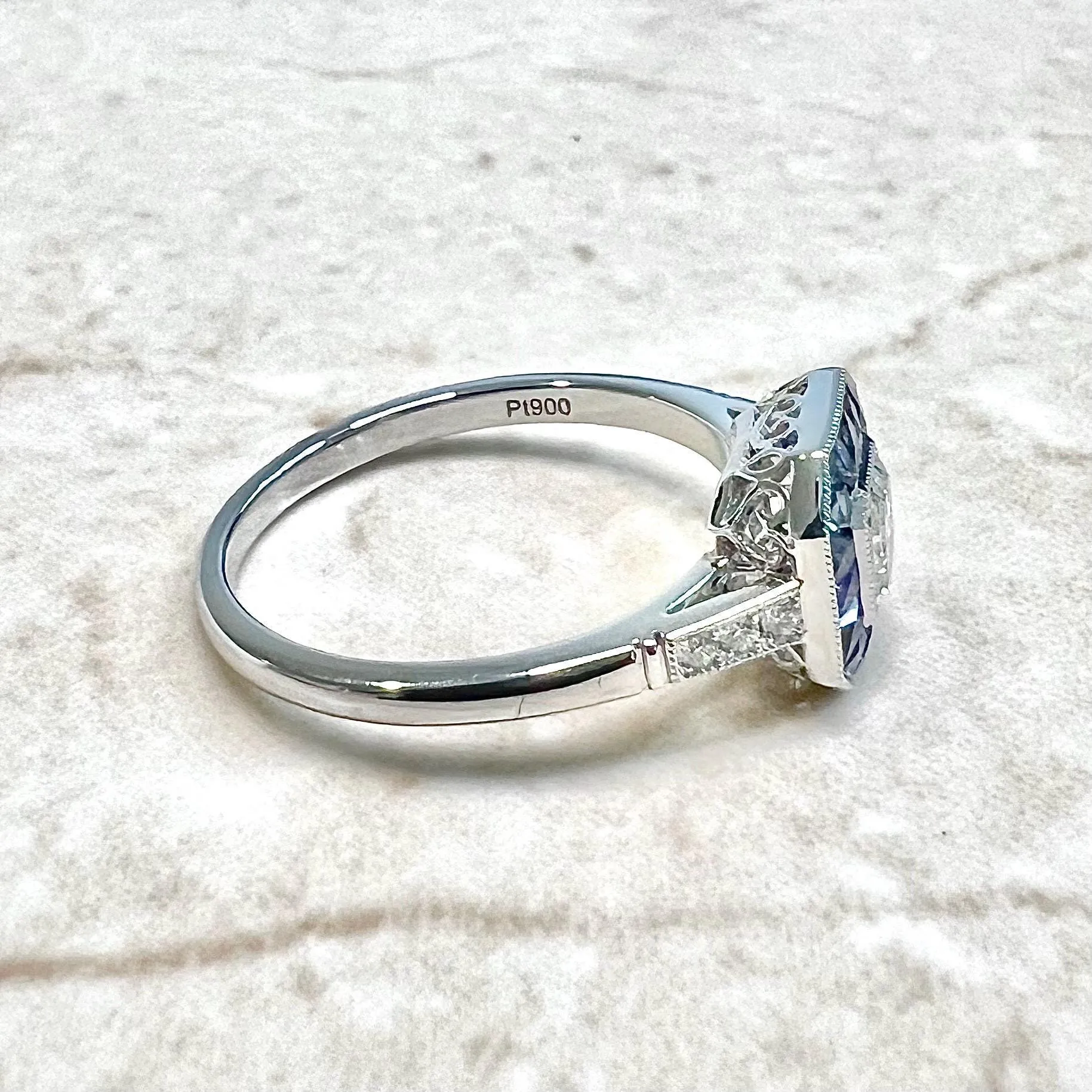 Handcrafted Platinum Art Deco Style Asscher Cut Diamond & Sapphire Halo Engagement Ring