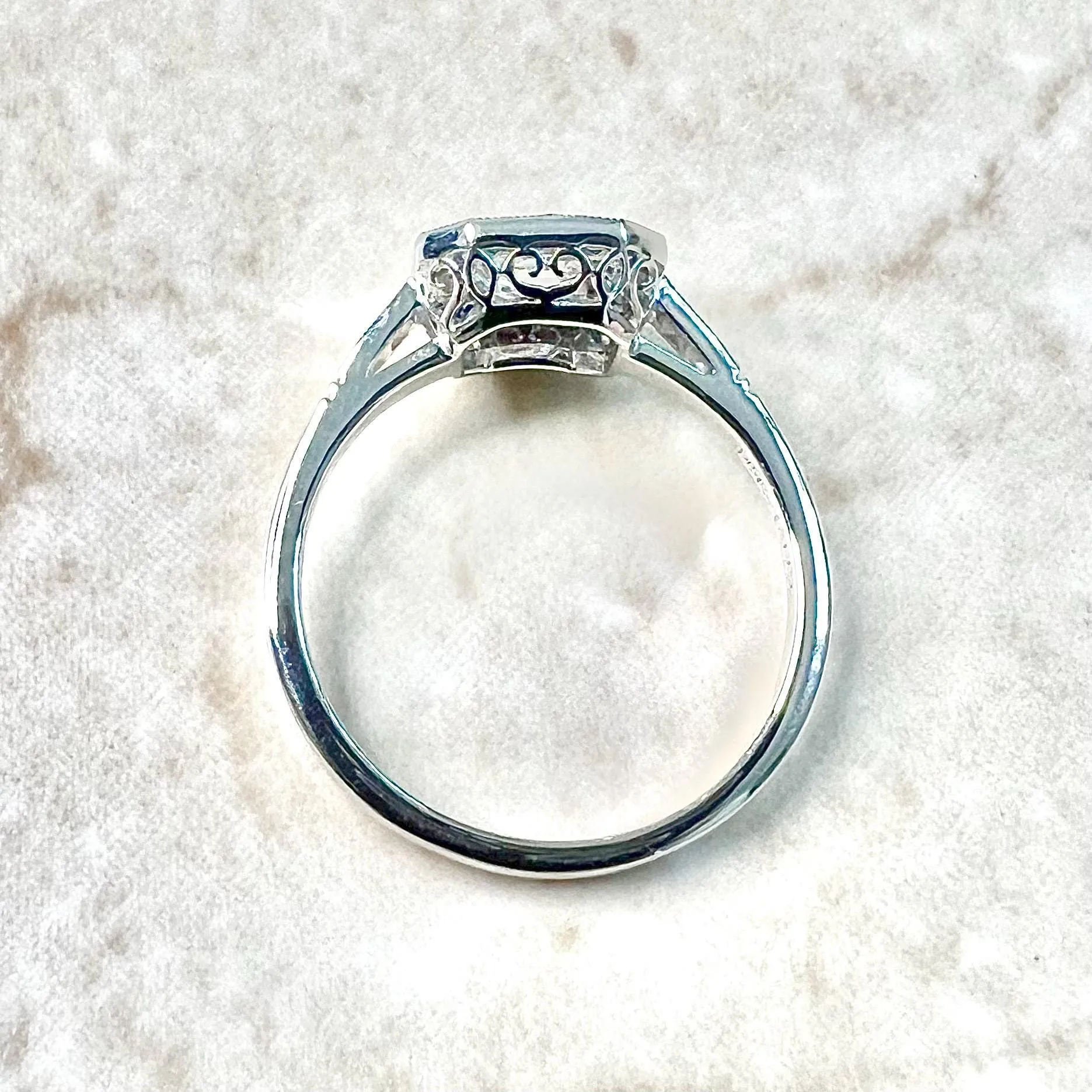 Handcrafted Platinum Art Deco Style Asscher Cut Diamond & Sapphire Halo Engagement Ring