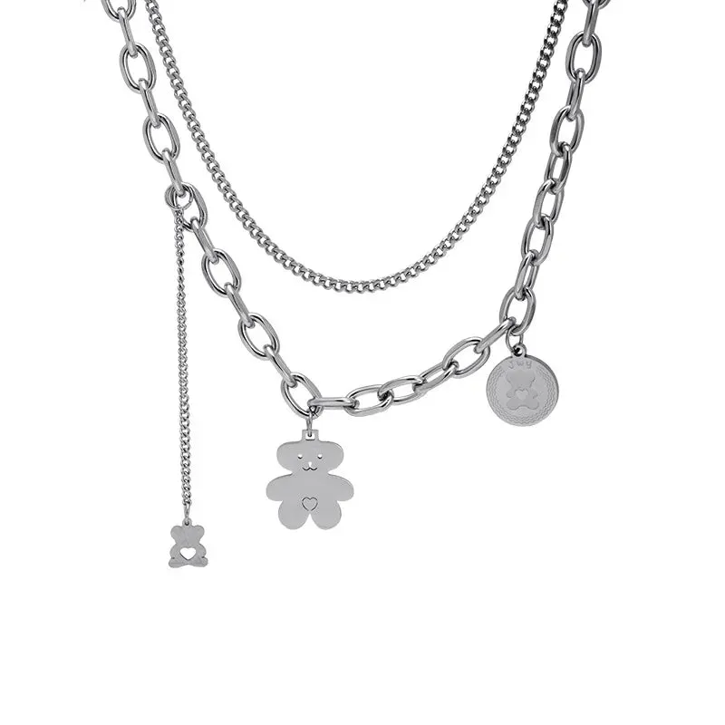 Harajaku Fashion Women Pendant Necklaces Double Link Chain Metal Black Heart Grunge Necklace Party Grunge Jewelry Gift