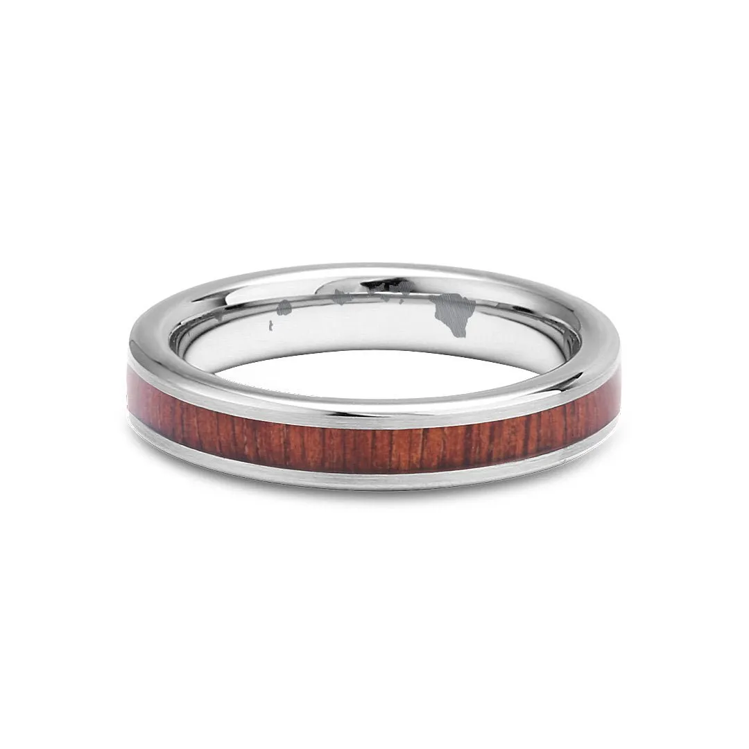 Hawaiian Koa Wood Thin Tungsten Ring - Brushed