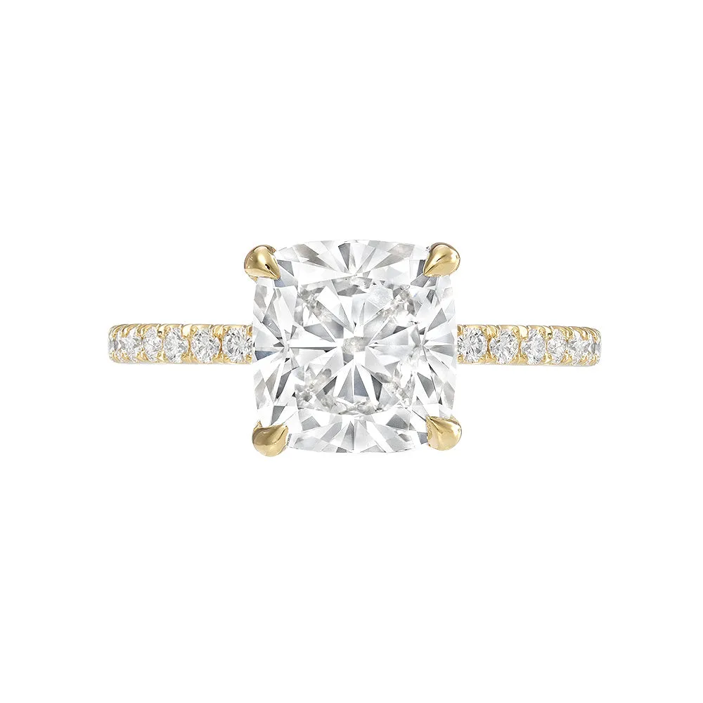 HIDDEN HALO SOLITAIRE ENGAGEMENT RING WITH DIAMOND BAND