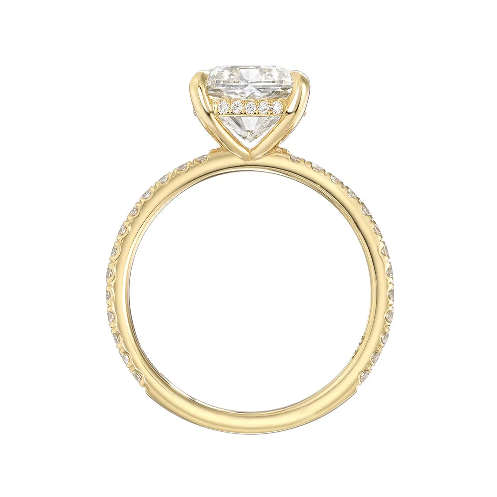 HIDDEN HALO SOLITAIRE ENGAGEMENT RING WITH DIAMOND BAND