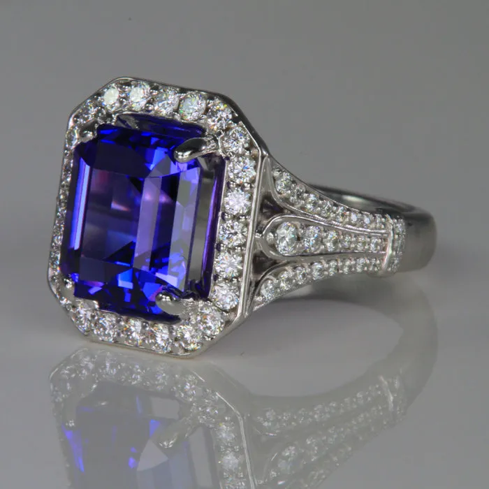HOLD FOR JP 18K White Gold Emerald Cut Tanzanite and Diamond Ring 5.31 Carats Designed by Steve Moriarty
