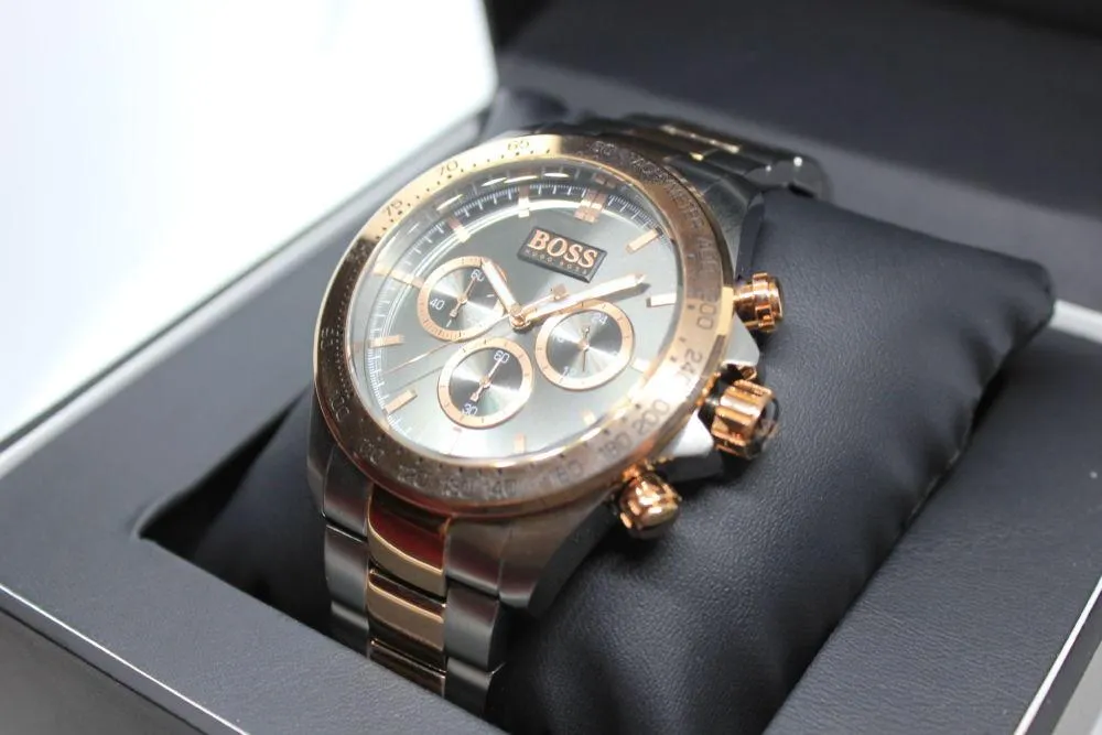 Hugo Boss Mens Ikon Two-Tone Rose Gold Silver Watch 1513339