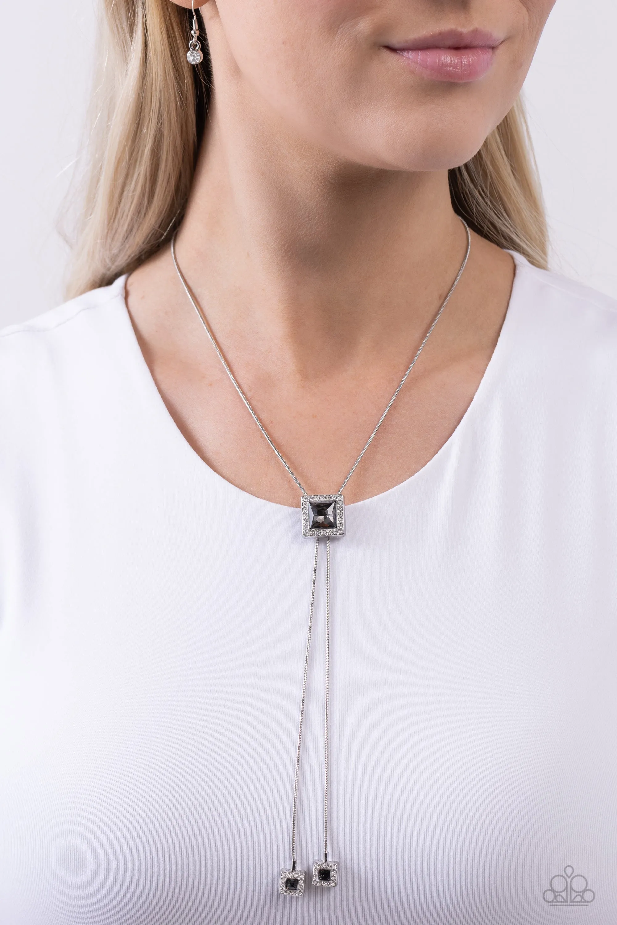 I Solemnly SQUARE - Silver - Square Cut Gem Paparazzi Bolo Necklace