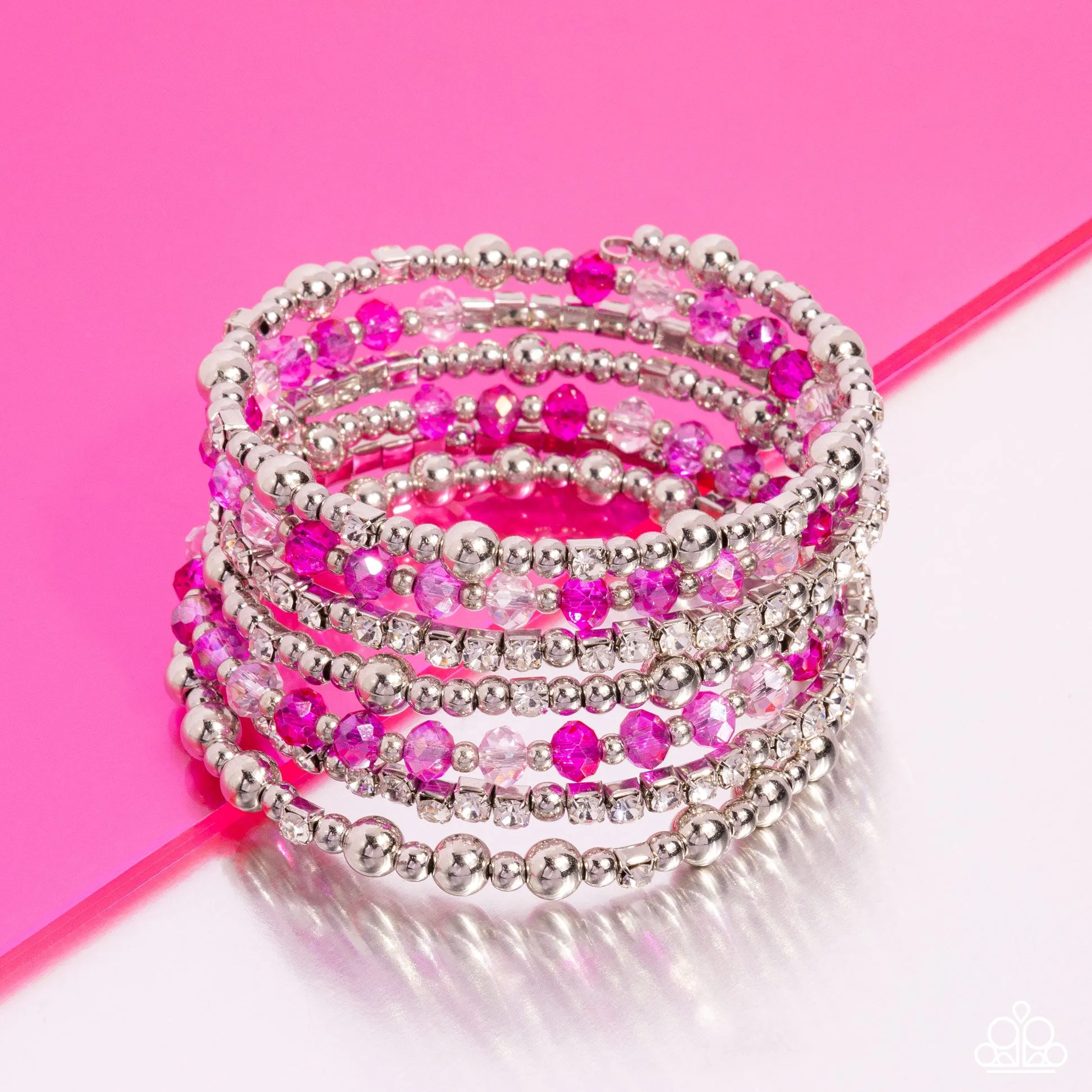 ICE Knowing You - Pink - Crystal Bead and White Rhinestone Paparazzi Coil Bracelet - Pink Diamond Exclusive