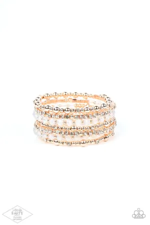 ICE Knowing You - Rose Gold - White Rhinestone and Crystal Beads Paparazzi Coil Bracelet - Pink Diamond Exclusive
