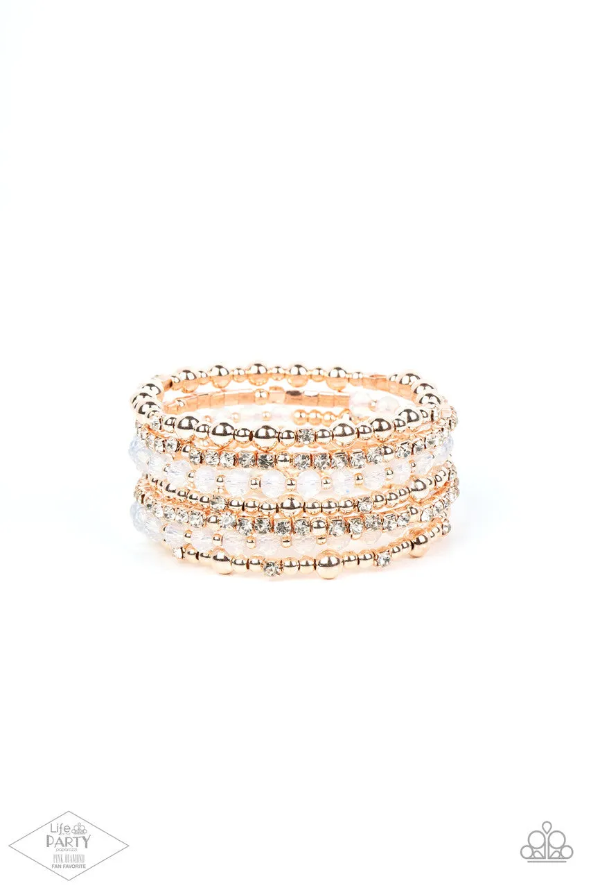 ICE Knowing You - Rose Gold - White Rhinestone and Crystal Beads Paparazzi Coil Bracelet - Pink Diamond Exclusive