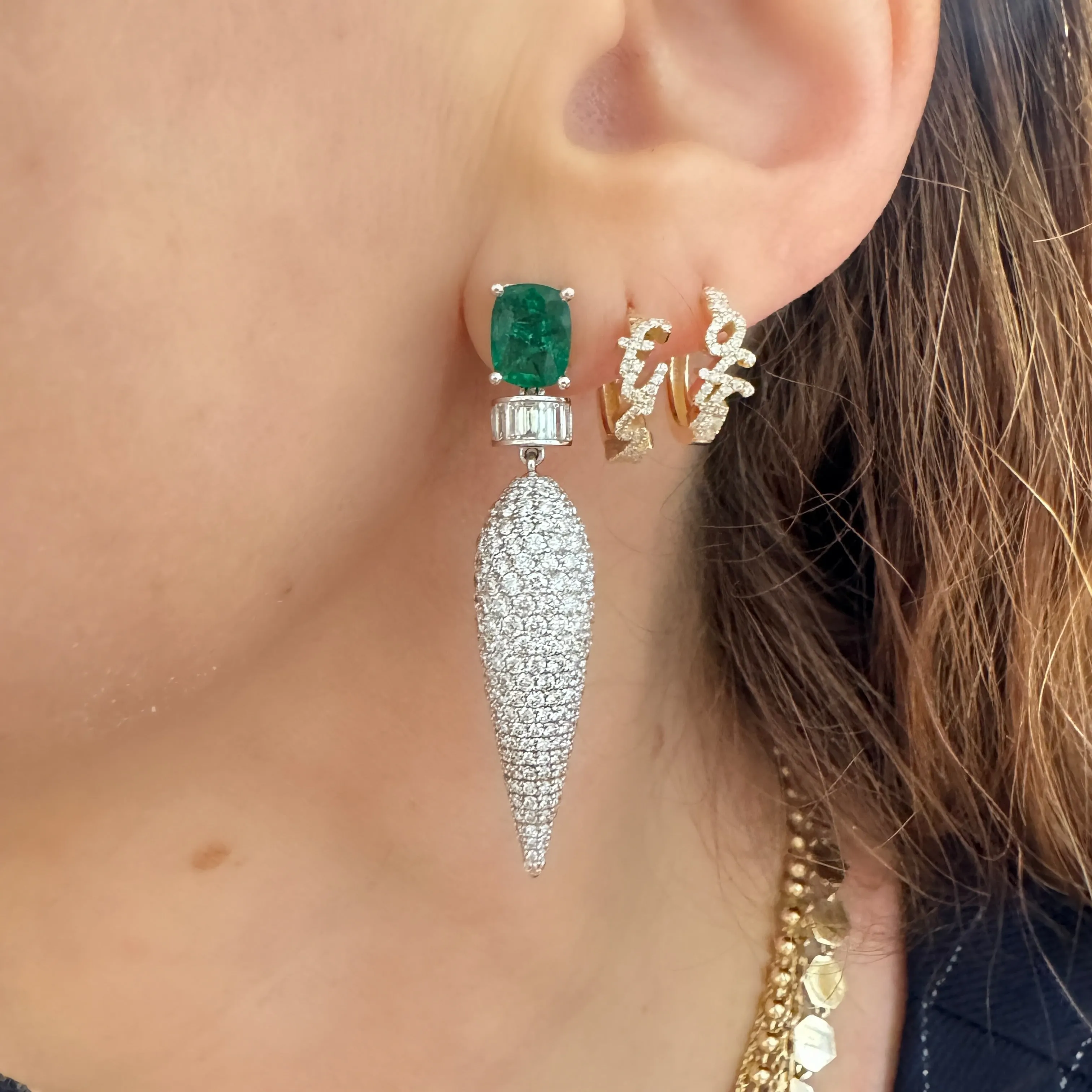 Icicle Diamond & Emerald Drop Earrings