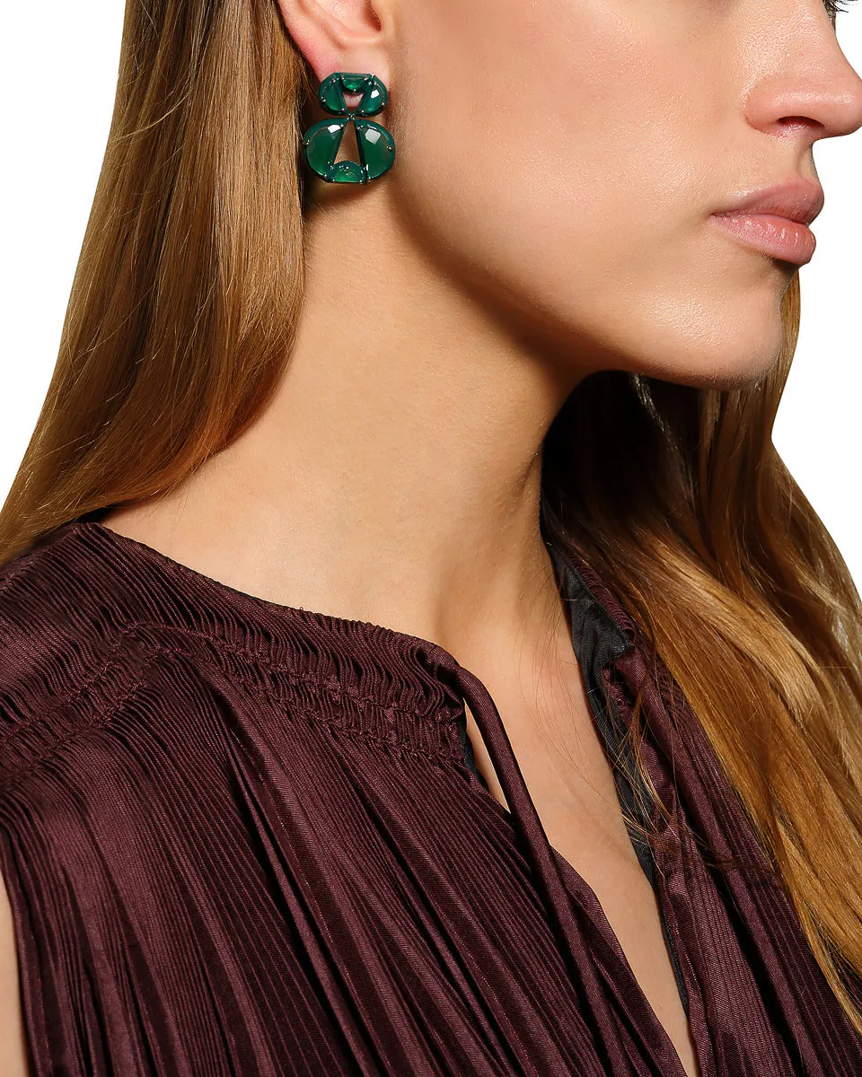 Infinity Emerald Enameled Earrings - Green Onyx