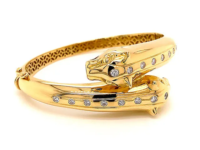 Jaguar Diamond Hinged Bangle Bracelet in 18k Yellow Gold