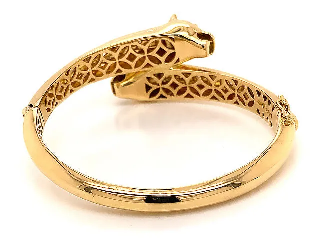 Jaguar Diamond Hinged Bangle Bracelet in 18k Yellow Gold