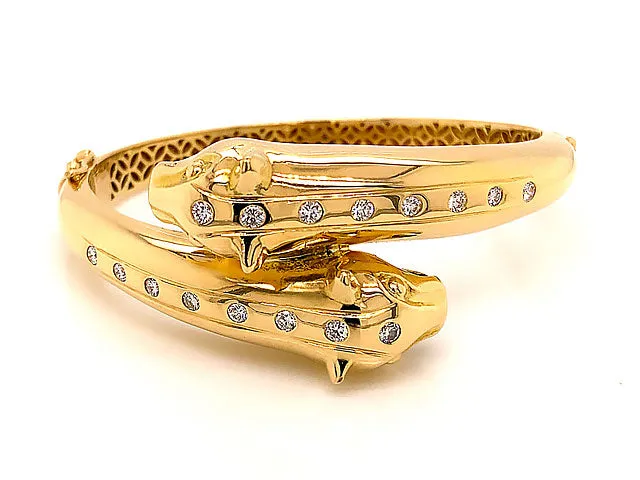 Jaguar Diamond Hinged Bangle Bracelet in 18k Yellow Gold