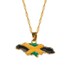 Jamaica Map Flag Pendant Necklaces