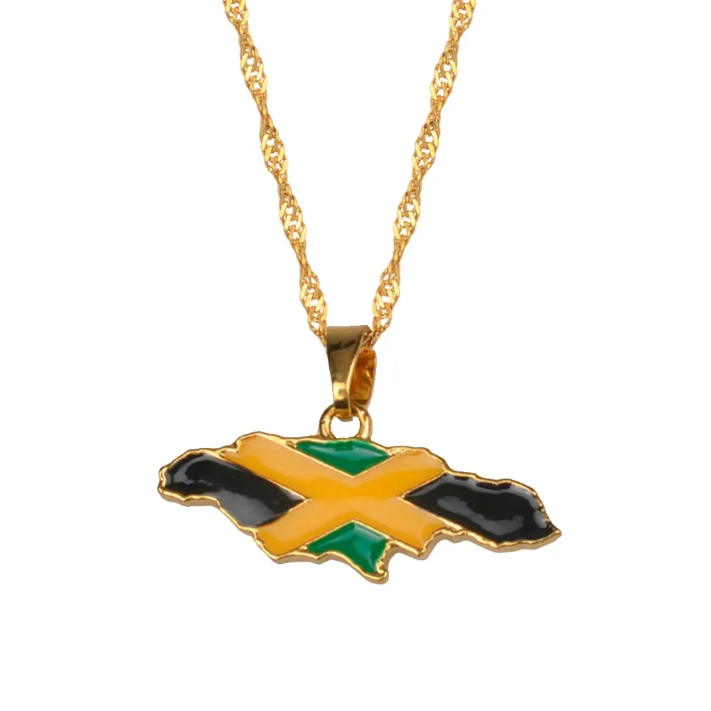 Jamaica Map Flag Pendant Necklaces