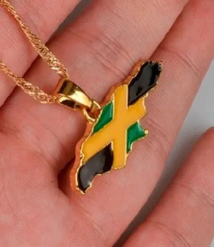 Jamaica Map Flag Pendant Necklaces