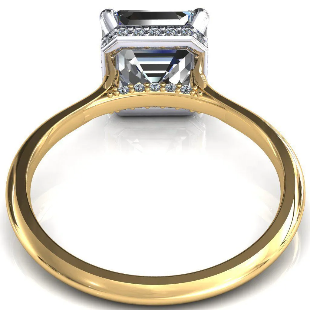 Janey Asscher Moissanite 4 Prongs Claw Floating Halo Inverted Cathedral Ring