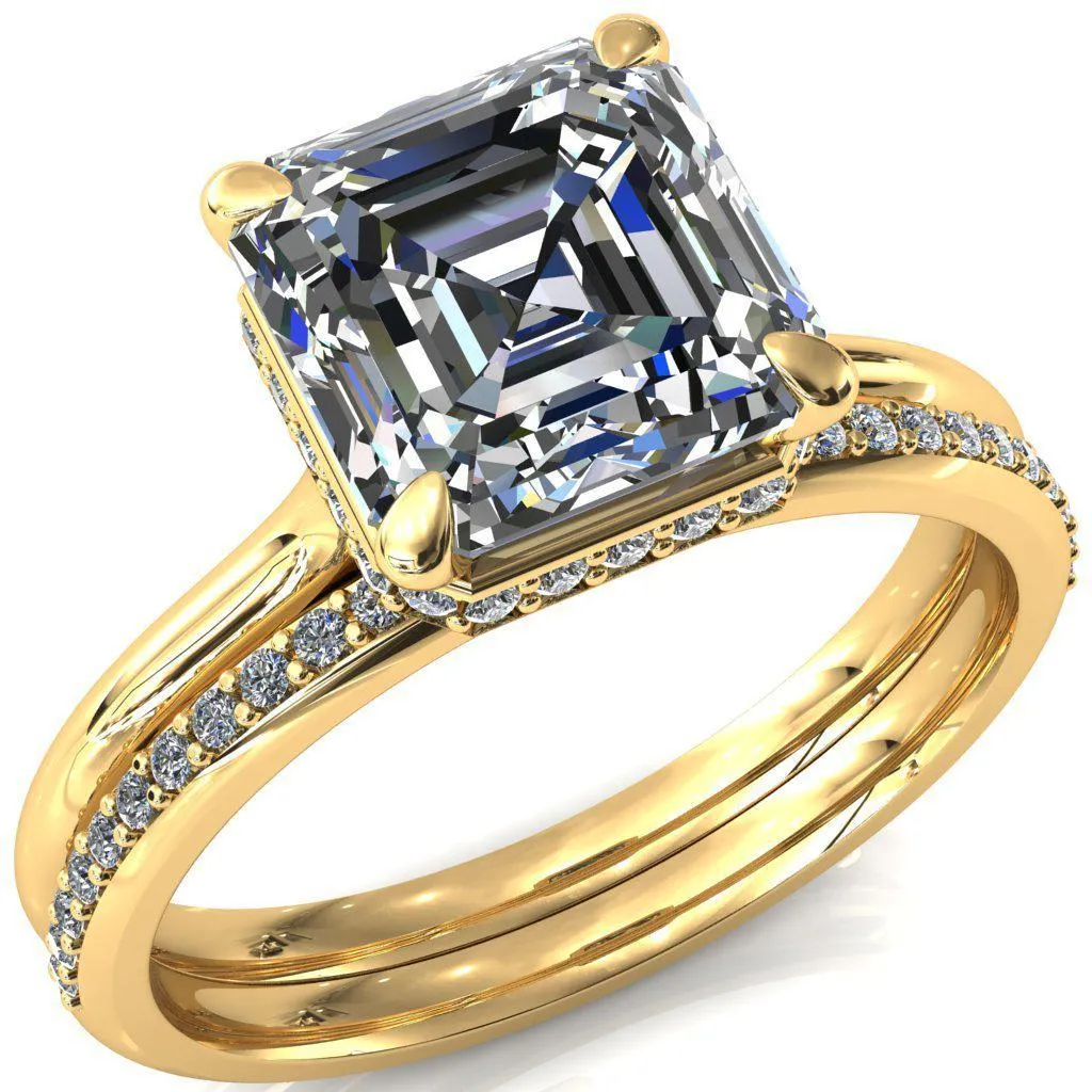 Janey Asscher Moissanite 4 Prongs Claw Floating Halo Inverted Cathedral Ring