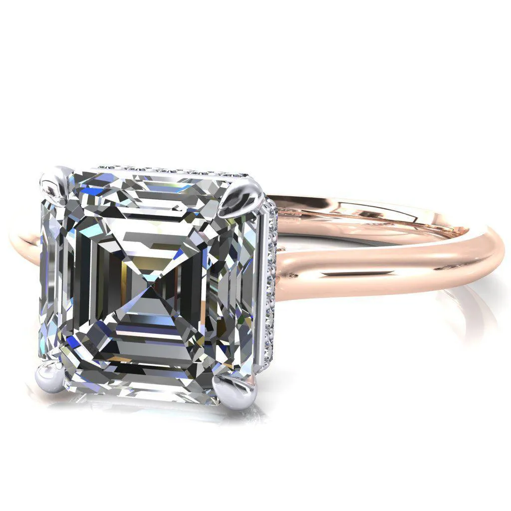 Janey Asscher Moissanite 4 Prongs Claw Floating Halo Inverted Cathedral Ring