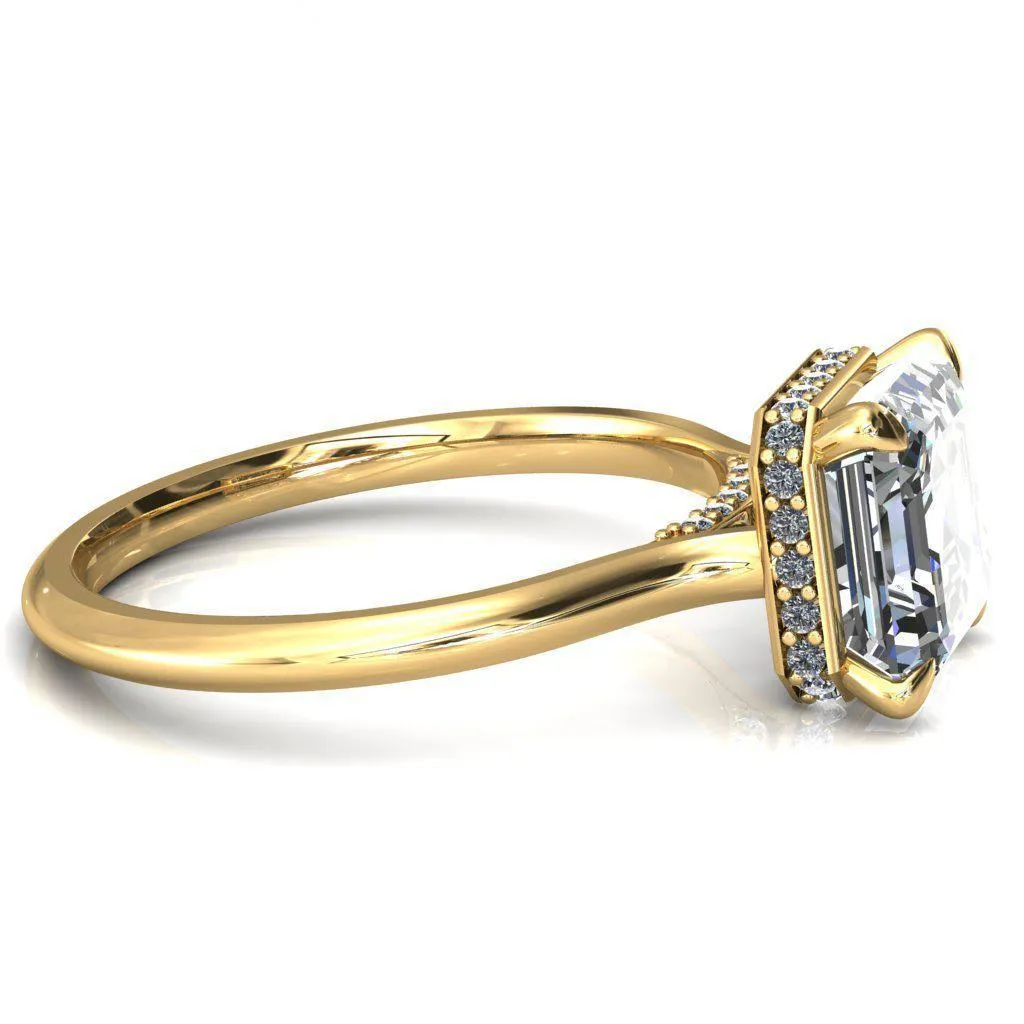 Janey Asscher Moissanite 4 Prongs Claw Floating Halo Inverted Cathedral Ring