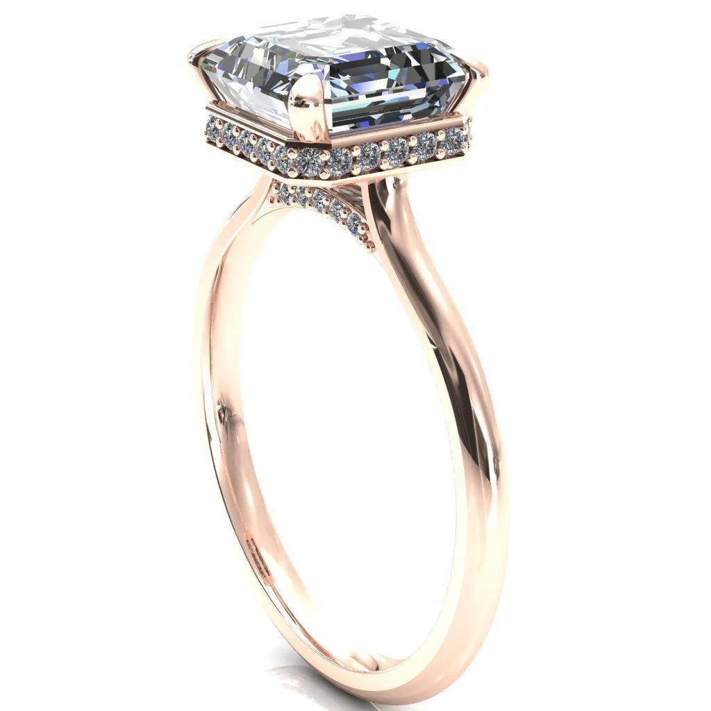 Janey Asscher Moissanite 4 Prongs Claw Floating Halo Inverted Cathedral Ring