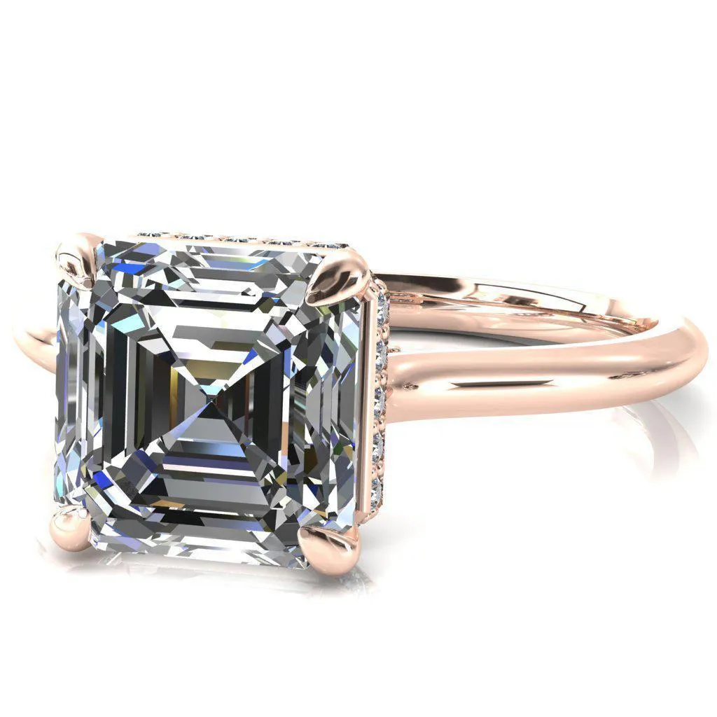 Janey Asscher Moissanite 4 Prongs Claw Floating Halo Inverted Cathedral Ring