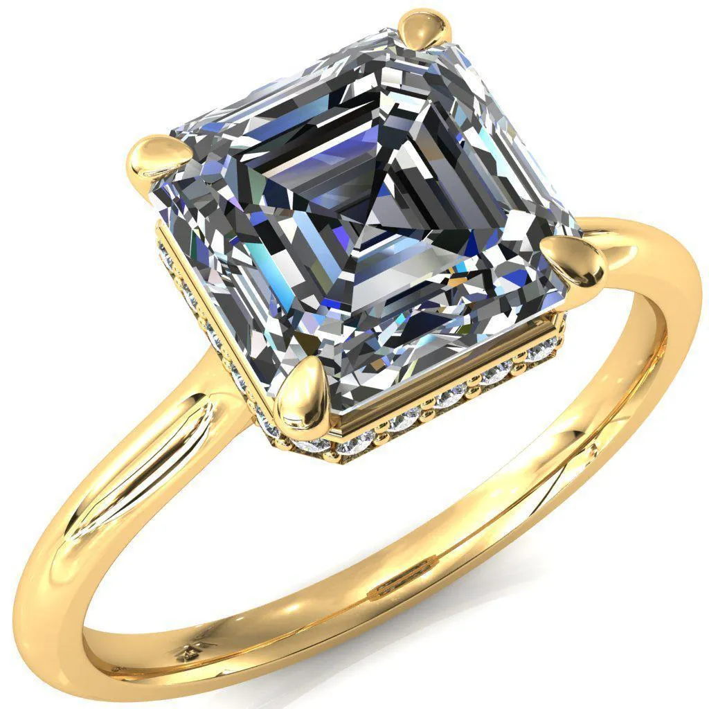 Janey Asscher Moissanite 4 Prongs Claw Floating Halo Inverted Cathedral Ring