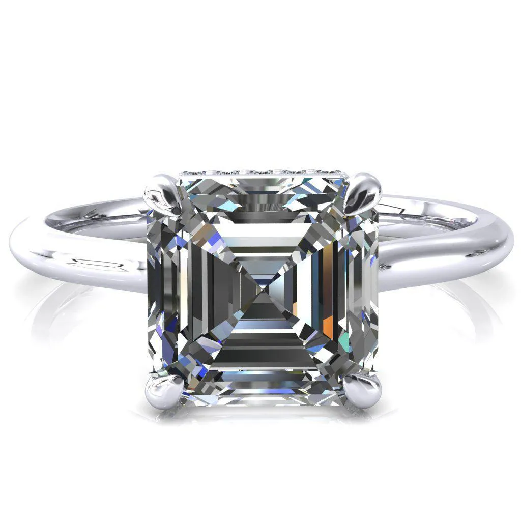 Janey Asscher Moissanite 4 Prongs Claw Floating Halo Inverted Cathedral Ring