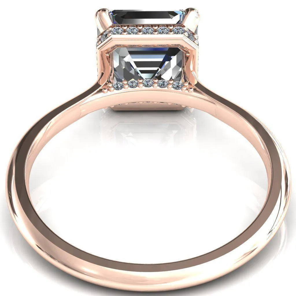 Janey Asscher Moissanite 4 Prongs Claw Floating Halo Inverted Cathedral Ring